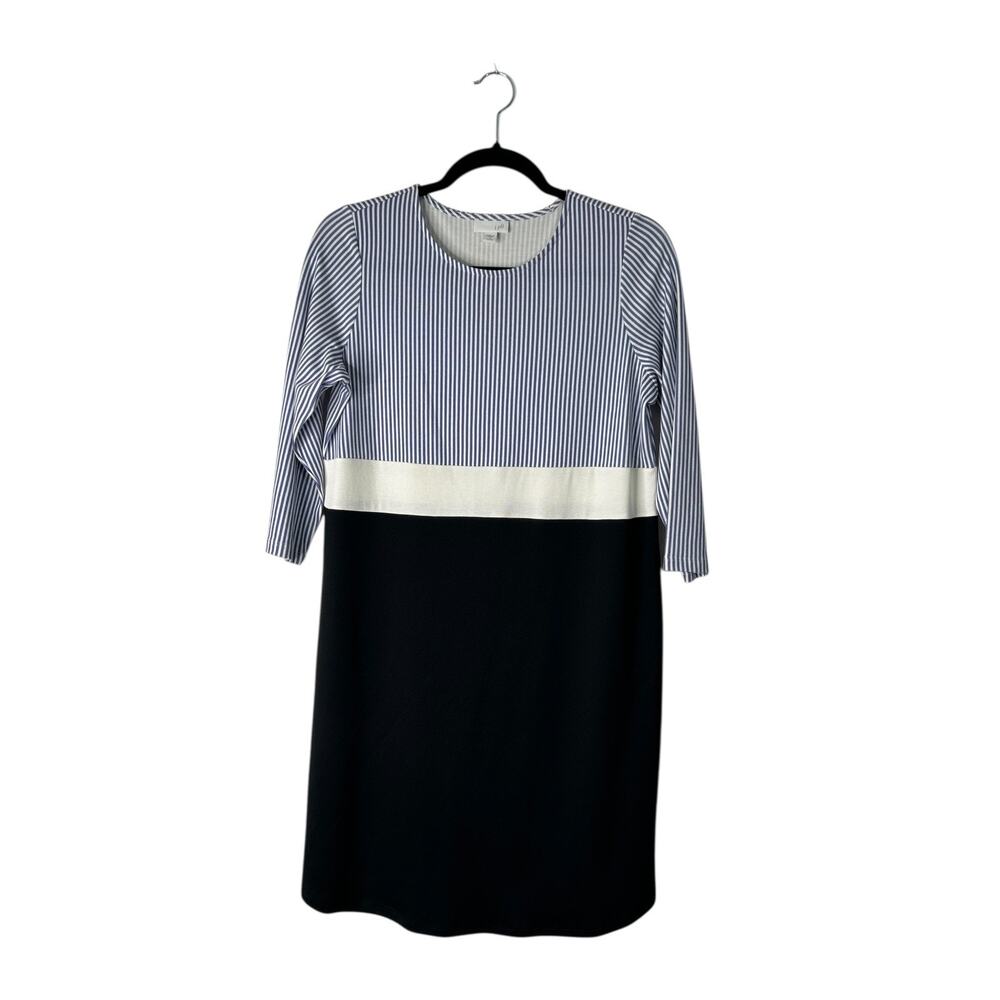 J Jill Dress Size Small Petite Blue White Striped Colorblock Work Office Shift